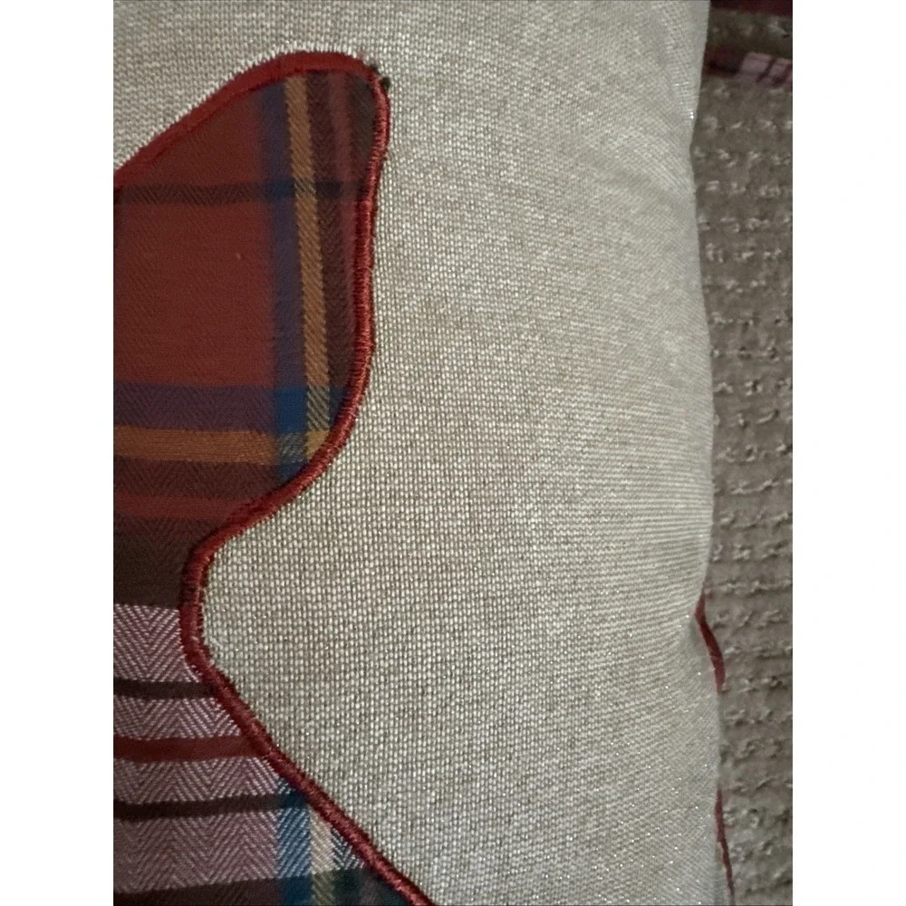 Pier One Imports Christmas Holiday Plaid Reindeer Chair Cushions Pillow 16